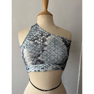 Womens one shoulder crop top S blue snakesin  urban baddie alternative edgy